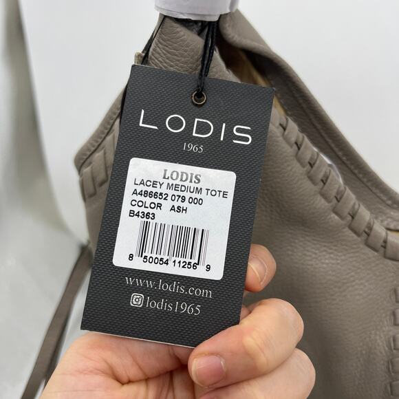 LODIS Medium Whipstitch Leather Tote Lacey Ash Gray Color Womens Handbags - Picture 3 of 11